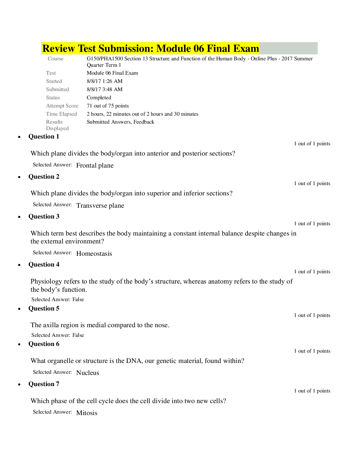 Preview of G150/PHA1500 Module 06 Final Exam(Graded a "A")